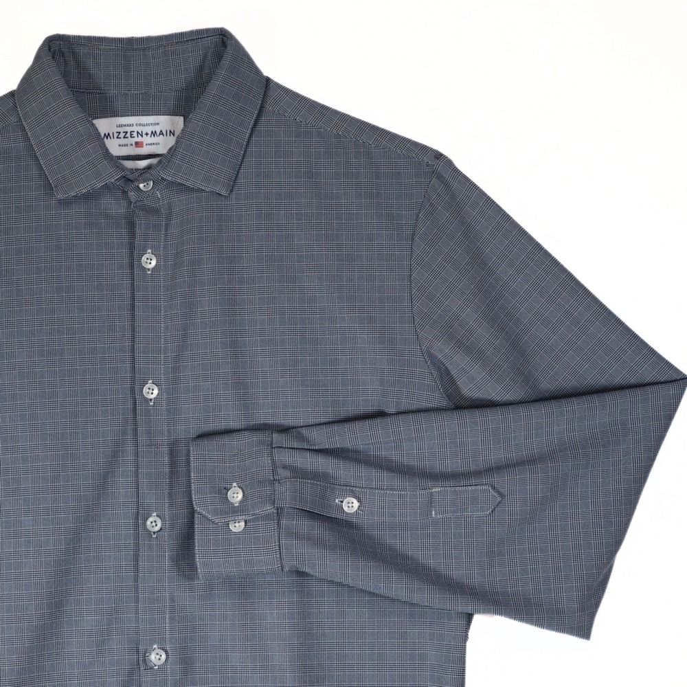 Mizzen+Main Leeward Button Down Shirt Mens XL Grey Glen Plaid Work Business